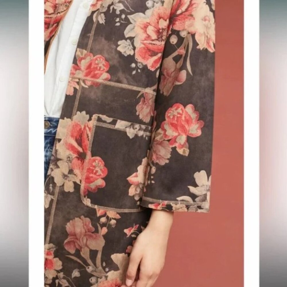 ANTHROPOLOGIE Open Front Rose Kimono Jacket - Picture 10 of 11